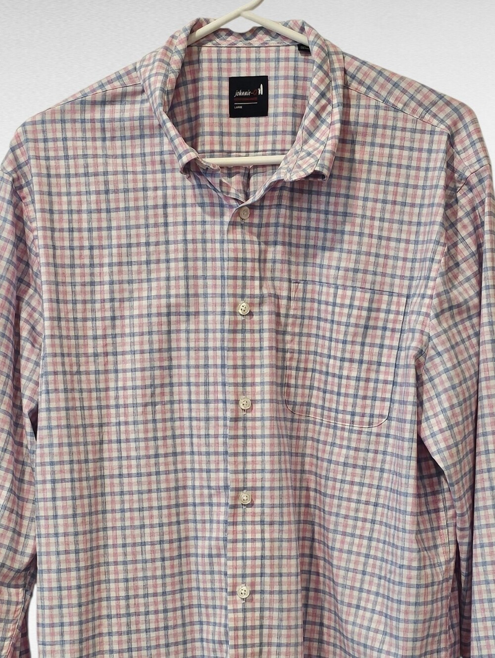 Johnnie O Rylen Performance Button Down Checkered Shirt Pink Blue Size Large